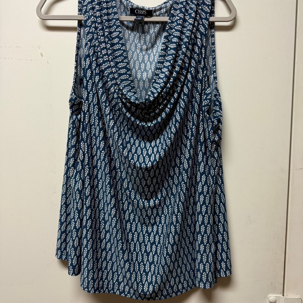 Chaps Beautiful Blue and White Sleeveless Blouse